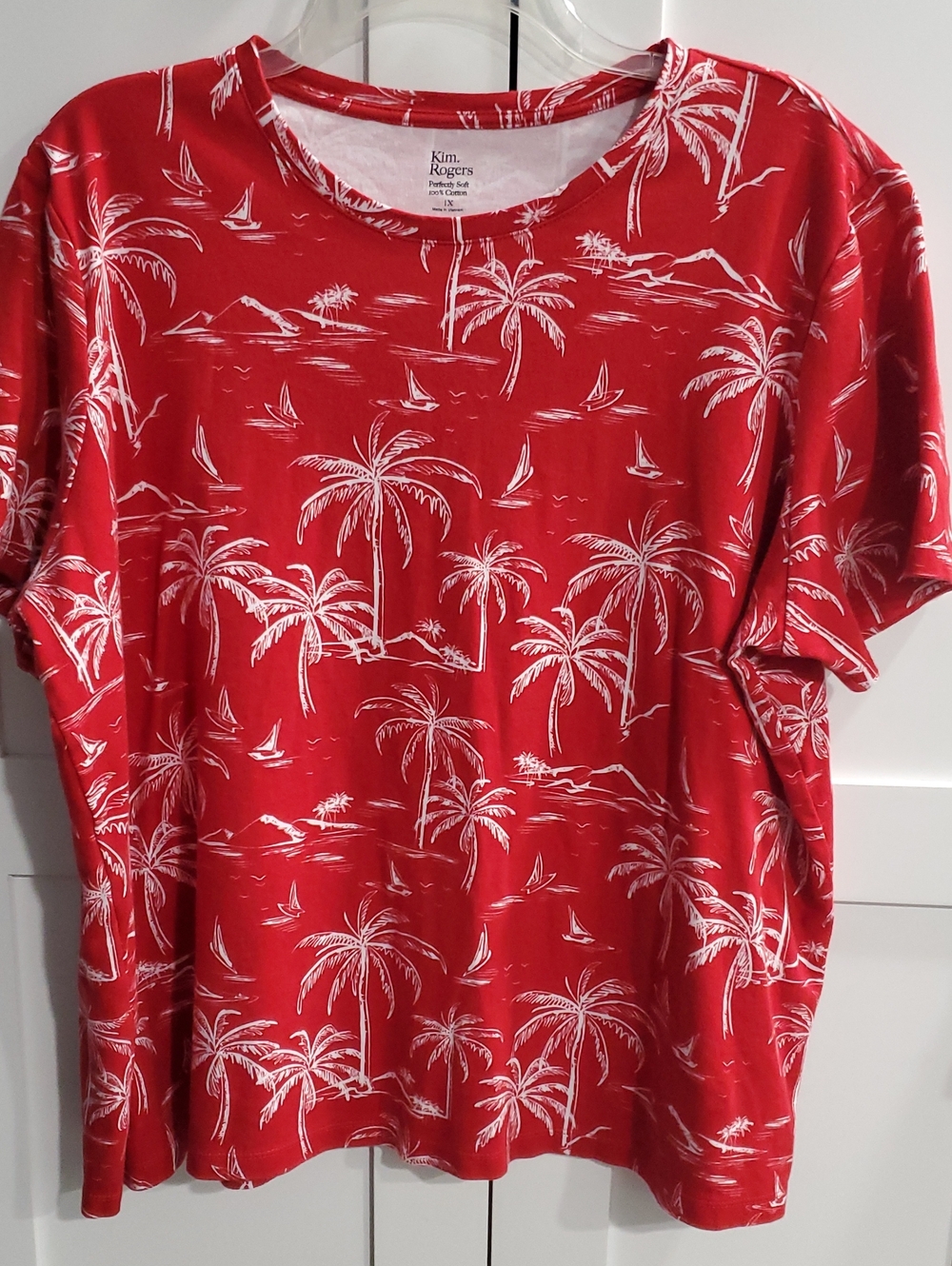 Kim Rogers Red Palm Print Short Sleeve Tee